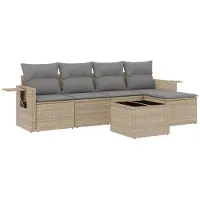 vidaXL Ensemble de salon de jardin 6 pièces avec coussins Beige Poly Rattan