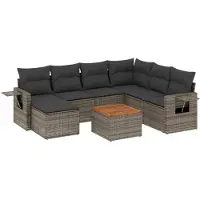 vidaXL Ensemble de jardin canapé 8 pièces avec coussins Gris Poly rotin