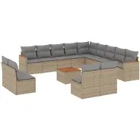 vidaXL Ensemble de salon de jardin 14 pièces avec coussins Beige Poly Rattan