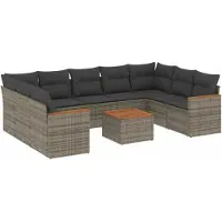 vidaXL Ensemble de salon de jardin 10 pièces avec coussins Gris Poly Rattan
