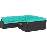 vidaXL Ensemble de salon de jardin 11 pièces avec coussins noir poly rotin