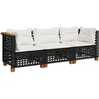 vidaXL Canapé de jardin avec coussins 3 places noir poly rotin