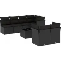 vidaXL Ensemble de jardin canapé 8 pièces avec coussins noir poly rotin