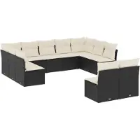 vidaXL Ensemble de salon de jardin 11 pièces avec coussins noir poly rotin
