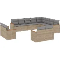 vidaXL Ensemble de 12 canapés de jardin avec coussins Beige Poly Rattan