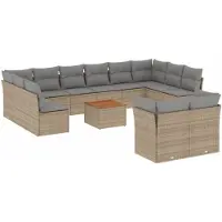vidaXL Ensemble de 13 canapés de jardin avec coussins Beige Poly Rattan