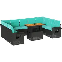 vidaXL Ensemble de 10 canapés de jardin avec coussins noir poly rotin