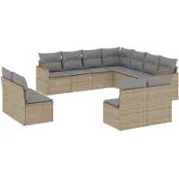 vidaXL Ensemble de salon de jardin 11 pièces avec coussins Beige Poly Rattan