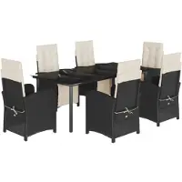vidaXL Ensemble de jardin 7 pièces avec coussins Noir Poly Rattan