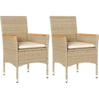 vidaXL Chaises de jardin avec coussins 2 pcs. Beige Poly Rattan