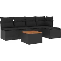 vidaXL Ensemble de salon de jardin 6 pièces avec coussins noir poly rotin