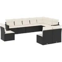 vidaXL Ensemble de 10 canapés de jardin avec coussins noir poly rotin
