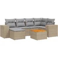 vidaXL Ensemble de salon de jardin 7 pièces avec coussins Beige Poly Rattan