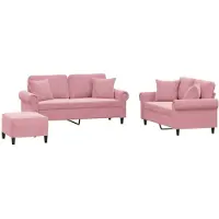 vidaXL Ensemble de canapés 3 pièces avec coussins Rose velours
