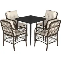 vidaXL Ensemble de jardin 5 pièces avec coussins Marron Poly rotin