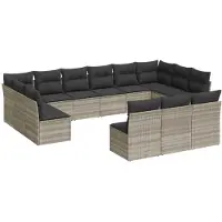 vidaXL Ensemble de 13 canapés de jardin avec coussins gris clair Poly rotin