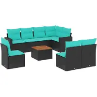 vidaXL Ensemble de salon de jardin 9 pièces avec coussins noir poly rotin