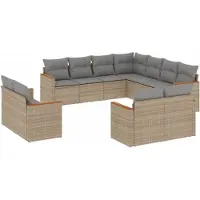 vidaXL Ensemble de salon de jardin 11 pièces avec coussins Beige Poly Rattan