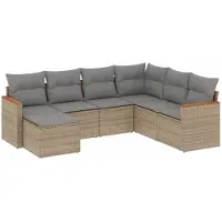 vidaXL Ensemble de salon de jardin 7 pièces avec coussins Beige Poly Rattan