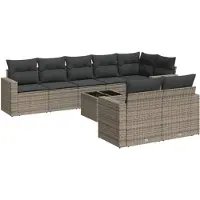 vidaXL Ensemble de salon de jardin 9 pièces avec coussins Gris Poly rotin