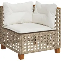 vidaXL Canapé d'angle de jardin avec coussins Beige Poly Rattan