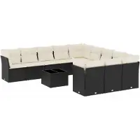 vidaXL Ensemble de 12 canapés de jardin avec coussins noir poly rotin