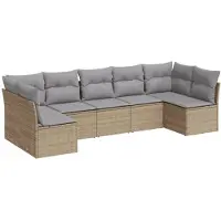vidaXL Ensemble de salon de jardin 7 pièces avec coussins Beige Poly Rattan