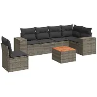 vidaXL Ensemble de salon de jardin 7 pièces avec coussins Gris Poly rotin