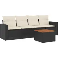 vidaXL Ensemble de salon de jardin 5 pièces avec coussins noir poly rotin