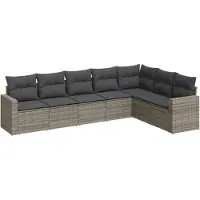 vidaXL Ensemble de salon de jardin 7 pièces avec coussins Gris Poly rotin