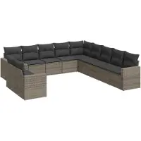vidaXL Ensemble de salon de jardin 11 pièces avec coussins Gris Poly rotin