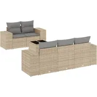 vidaXL Ensemble de salon de jardin 6 pièces avec coussins Beige Poly Rattan