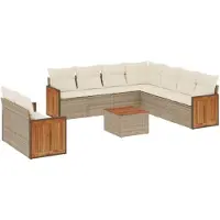 vidaXL Ensemble de salon de jardin 10 pièces avec coussins Beige Poly Rattan