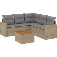 vidaXL Ensemble de salon de jardin 6 pièces avec coussins Beige Poly Rattan