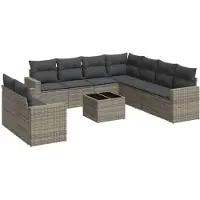vidaXL Ensemble de salon de jardin 10 pièces avec coussins Gris Poly Rattan