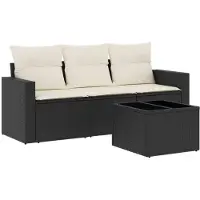 vidaXL Ensemble de salon de jardin 4 pièces avec coussins noir poly rotin