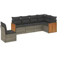 vidaXL Ensemble de salon de jardin 6 pièces avec coussins Gris Poly rotin