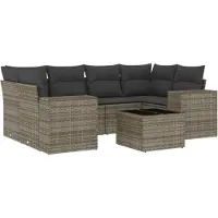 vidaXL Ensemble de salon de jardin 7 pièces avec coussins Gris Poly rotin