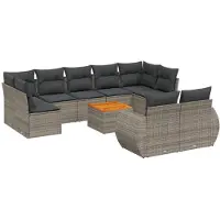 vidaXL Ensemble de salon de jardin 10 pièces avec coussins Gris Poly Rattan
