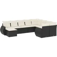 vidaXL Ensemble de 10 canapés de jardin avec coussins noir poly rotin