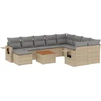 vidaXL Ensemble de salon de jardin 11 pièces avec coussins Beige Poly Rattan