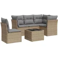 vidaXL Ensemble de salon de jardin 6 pièces avec coussins Beige Poly Rattan