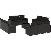 vidaXL Ensemble de 13 canapés de jardin avec coussins noir poly rotin