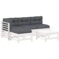 vidaXL Ensemble salon de jardin 5 pièces avec coussins blanc bois massif