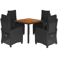 vidaXL Ensemble de jardin 5 pièces avec coussins Noir Poly Rattan