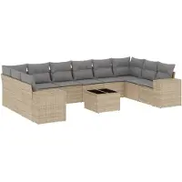 vidaXL Ensemble de salon de jardin 11 pièces avec coussins Beige Poly Rattan