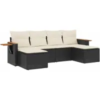 vidaXL Ensemble de salon de jardin 6 pièces avec coussins noir poly rotin