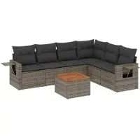 vidaXL Ensemble de salon de jardin 7 pièces avec coussins Gris Poly rotin
