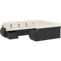 vidaXL Ensemble de salon de jardin 11 pièces avec coussins noir poly rotin