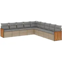 vidaXL Ensemble de salon de jardin 9 pièces avec coussins beige Poly rotin